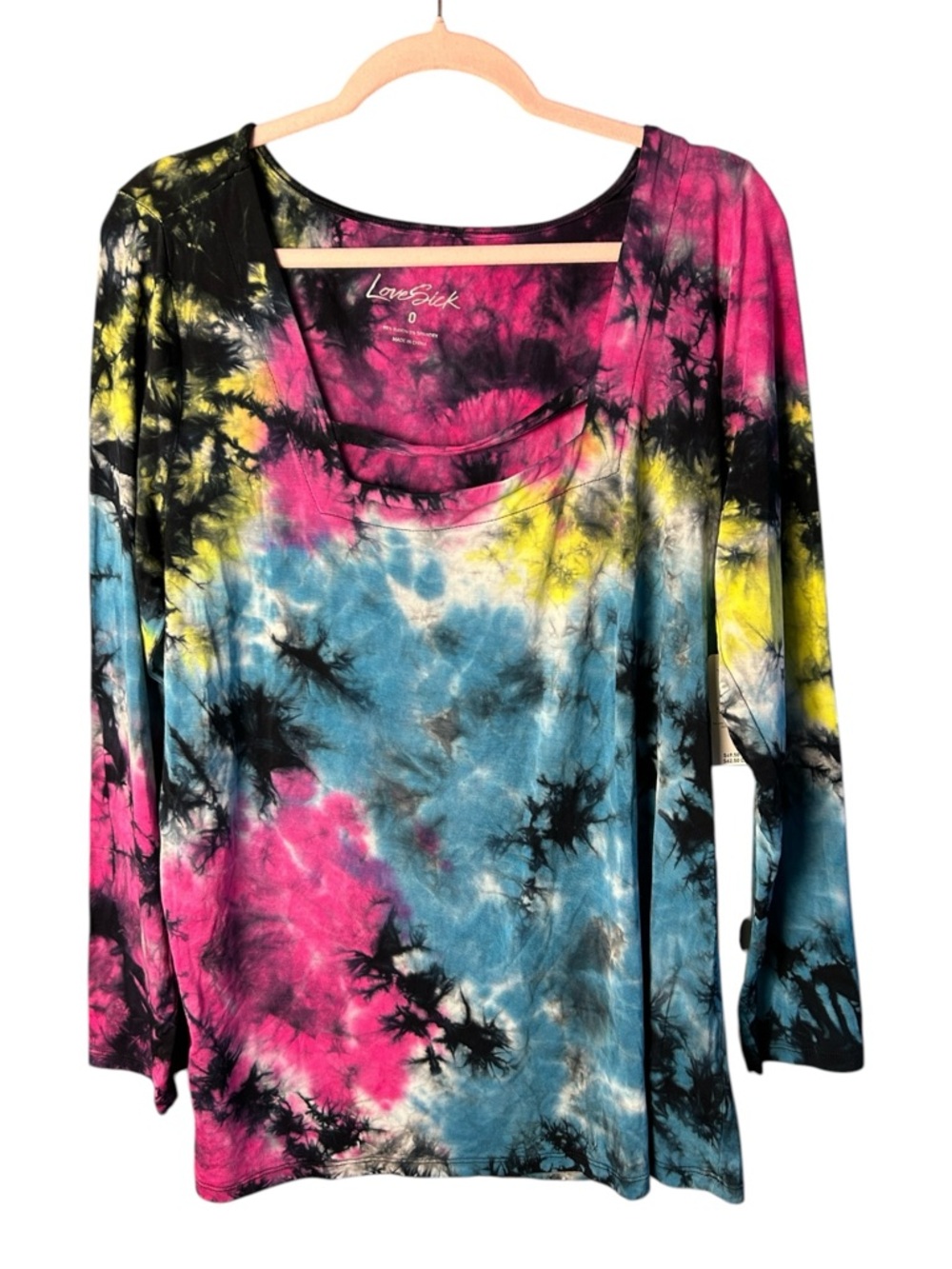 Lovesick Size 0X Tie-Dye Scoop Neck Long Sleeve Top NWT 0
